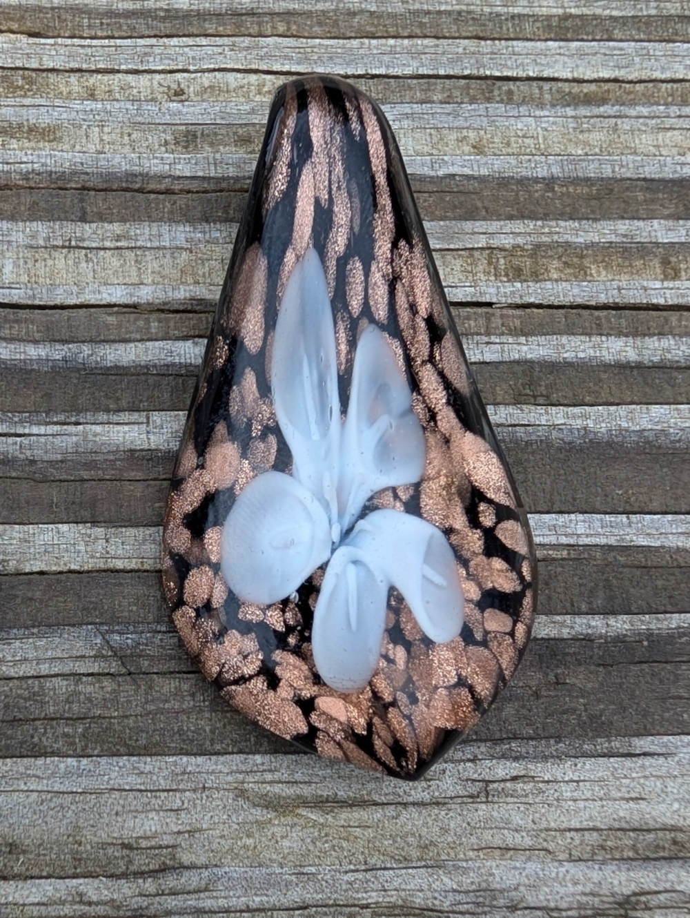 Handmade Glass White Calla Lily Pendant with Rose Gold Flecks